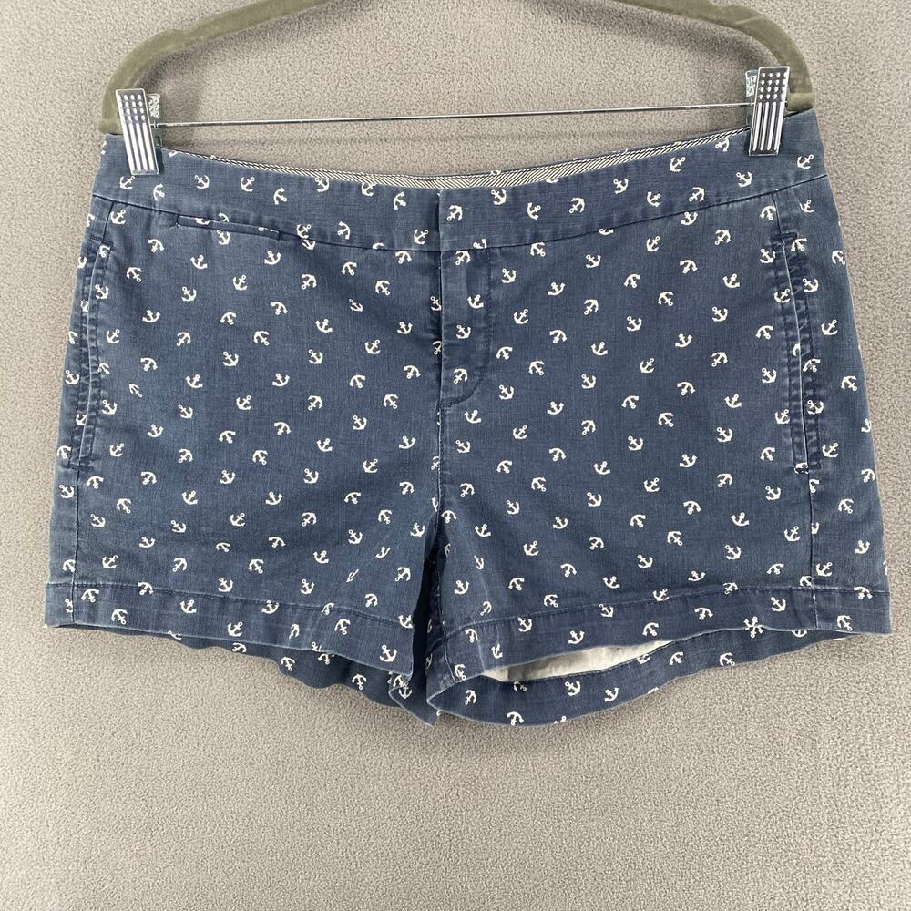Hinge Chino Shorts All Over Anchor Novelty Print‎ Womens 8 Preppy Blue White